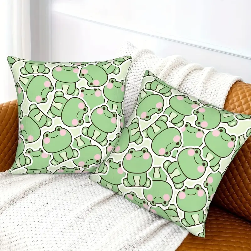 Contemporary Cute Frogs Polyester Throw Pillow Covers 2pcs - Zippered Decorative Square Cushion Cases for Sofa, Couch & Bed - Machine Washable Pillowcases for Various Room Types, Woven, 16x16 to 20x20 Inch