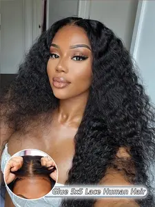 Human Hair 5x5 Glueless Lace Wig, Long Jerry Curly Wig 20-24 Inch, Natural Middle Part Curly Style, Beginner Friendly Wear And Go Cap For Women