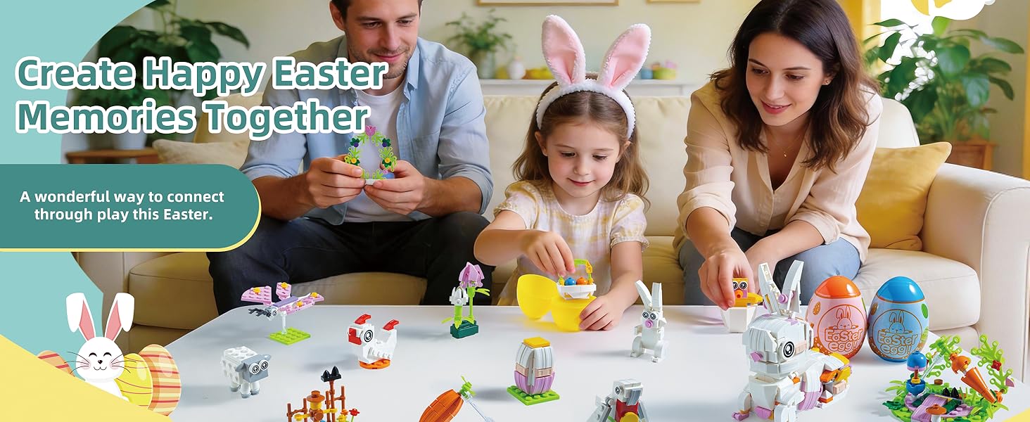 Prefilled Easter Eggs with 12 Packs Bunny Building Blocks Sets – 12 in 2 Easter Basket Stuffers Building Toys, Includes Rabbit, Butterfly, Carrot, Flower, Party Favors Gifts for Kids Boys Girls 6+