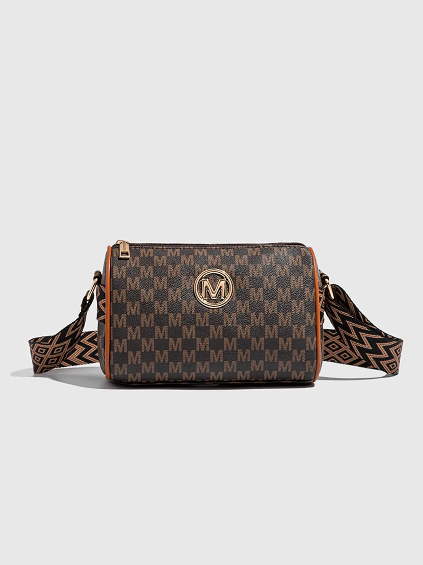 Women's Shoulder Bag, Bucket Bag with Letter Pattern, Vintage Fashion Pillow Bag, Crossbody Bag with Wide Strap, Round Tube Bag