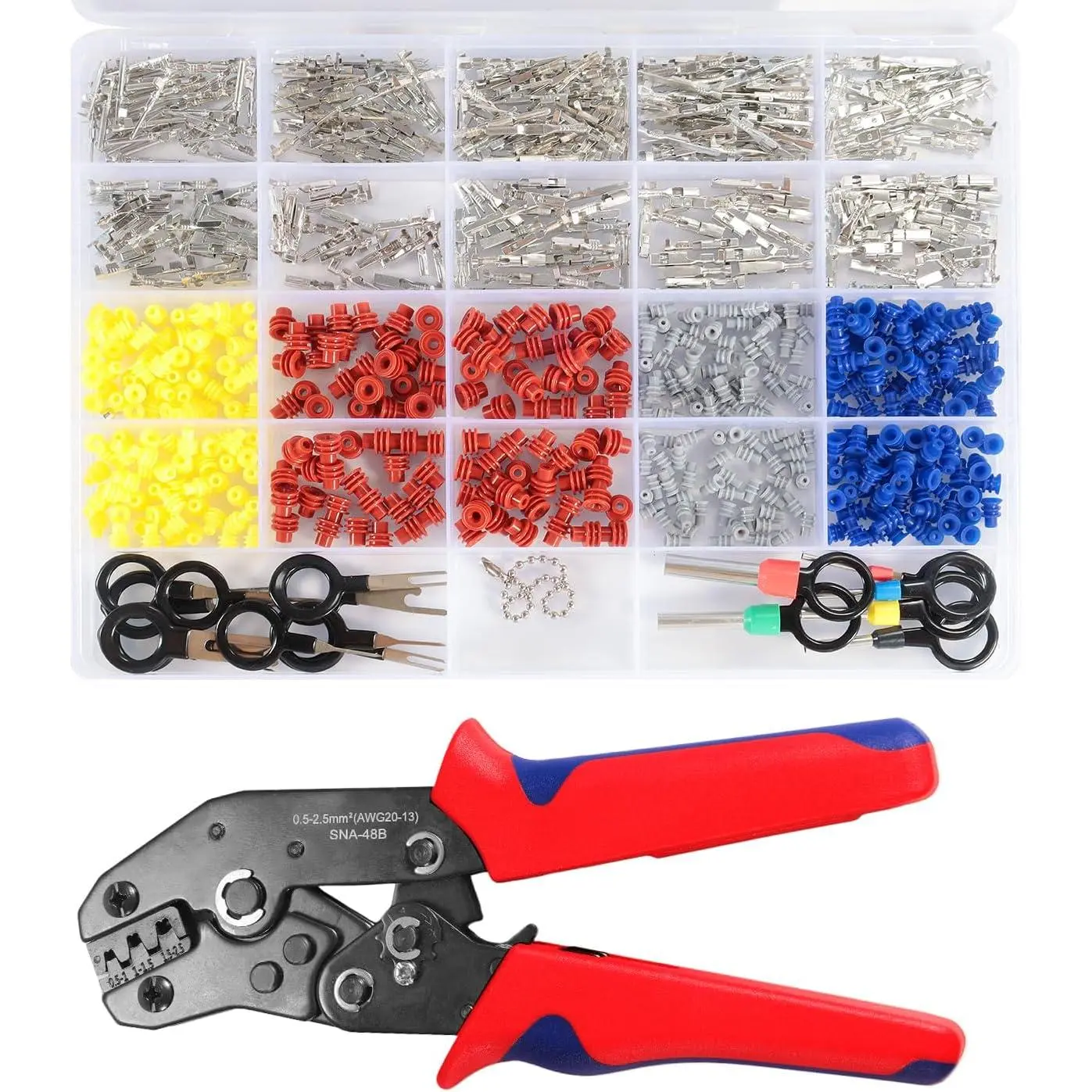 719 count 19 Types Automotive Pin Connector Kit With Wire Crimping Tool, 1/1.5/1.8/2.2/2.8/3.5mm Terminal Pins With Pin  Kit, For 22-14 AWG Molex Style Deutsch DELPHI AMP JST TYCO Connectors