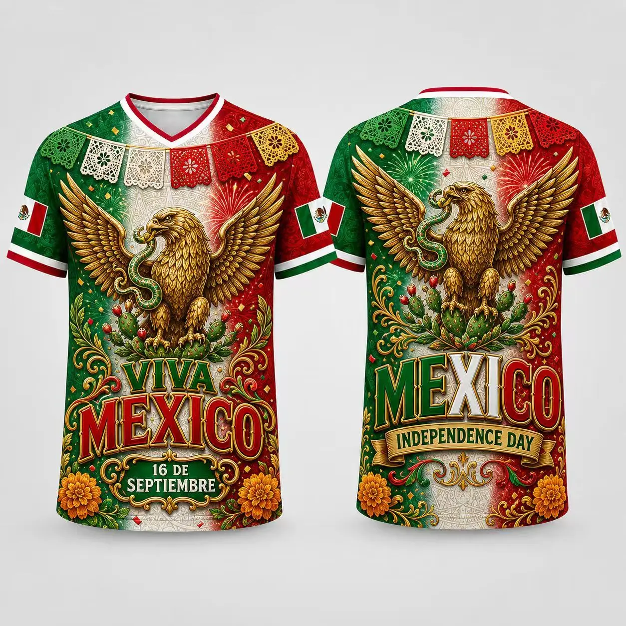 Mexico Independence Day T Shirt for Men Women, Viva Mexico 16 De Septiembre Graphic Tee, Mexican Flag Eagle Cactus Print V Neck Short Sleeve Shirt, Fiesta Party Outfit, Hispanic Heritage Day Casual Top, Red Green White Festival Tee