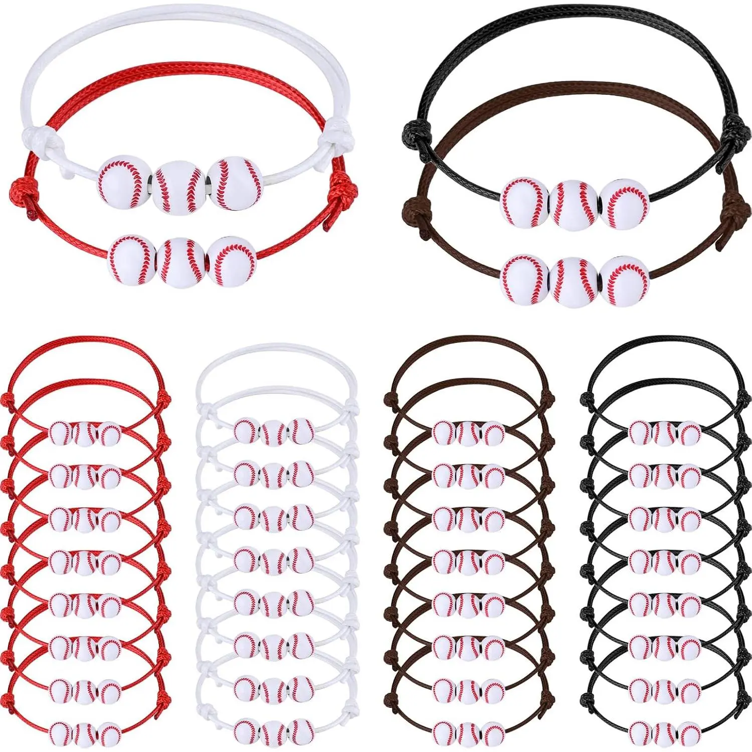 Baseball Bracelets,  Charm Bracelets Set Adjustable Baseball Wristbands with Inspirational Charms for Adults  Christmas White Elephant Party  to School