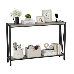 Narrow Console Table for Entryway – Space Saving 2-Tier Sofa Table, Modern Hallway Accent Table with Metal Frame for Living Room & Small Spaces