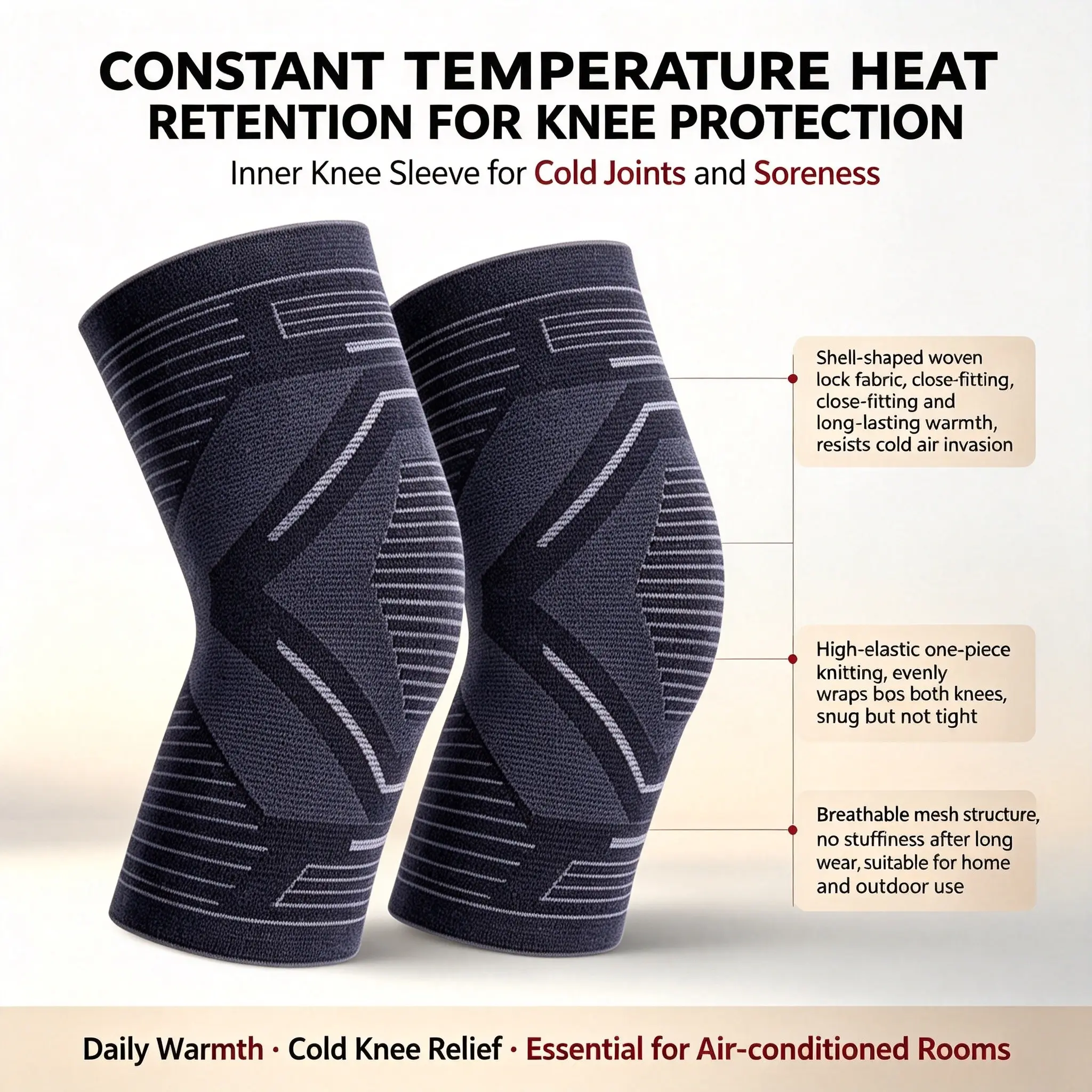 Thermal Knee Warmers for Men and Women, Heat-Generating, Cold-Proof, Joint Pain Relief, Under-Clothing Wear, Running Gear