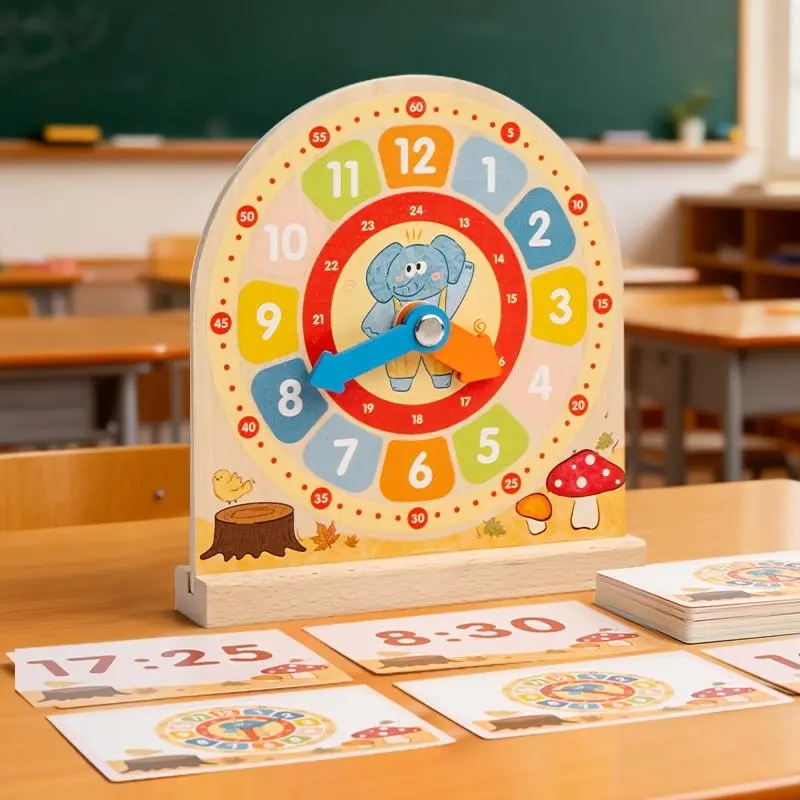 Wooden Cognitive Educational Teaching Clock - Math Learning Tool with Movable Hands, Progressive Difficulty Question Cards for Early Years Kids | Builds Time Skills, Time Concept Recognition, Clock Face Mastery (Toys & Hobbies, Classic & Novelty Toys)