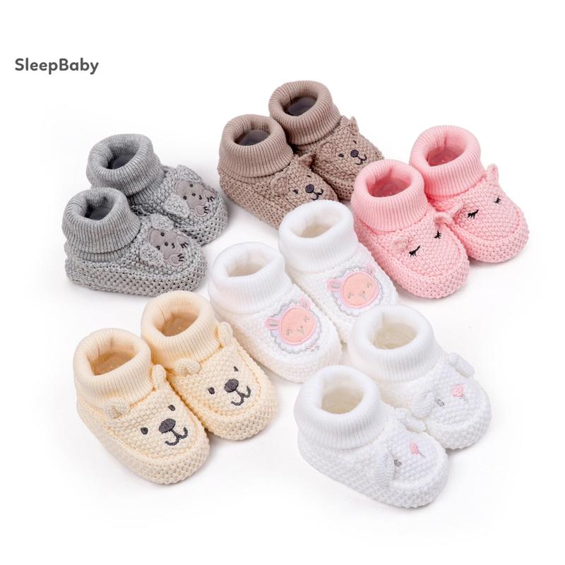 Knitted Baby Booties with Ears Soft Infant Boots Comfortable Winter Shoes for Boys and Girls