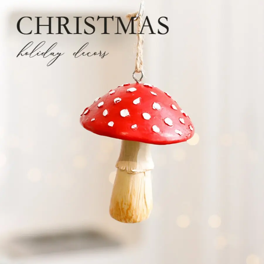 1pc Christmas Mushroom Resin Ornament, Christmas Tree Decoration, Window Display Decor, Festive Holiday Accessory, DIY Craft Material