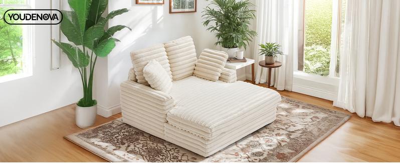 【2 packages】Oversized Chaise Lounge Chair Indoor with Throw Pillows and Armrests Oversized Indoor Sleeper Corduroy Chair Upholstered cofy Sofa resting Bed for Living Room, Bedroom wooden frame needs to be assembled. 【2 packages】Oversized Chaise Lounge Chair Indoor with Throw Pillows and Armrests Oversized Indoor Sleeper Corduroy Chair Upholstered cofy Sofa resting Bed for Living Room, Bedroom wooden frame needs to be assembled.