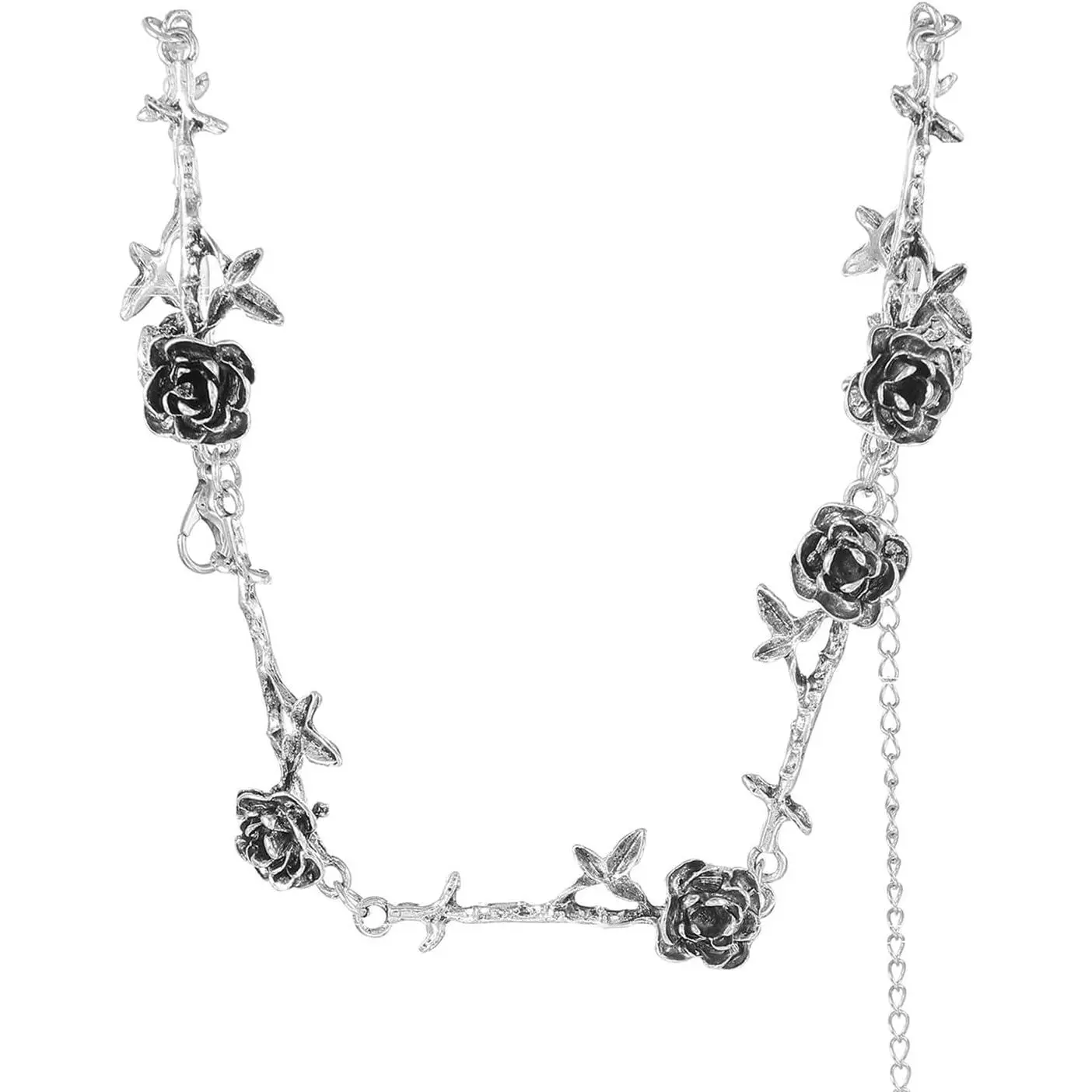 Rose Flower Thorn Choker Necklace Antiqued   Punk  Black Carved   Leaf Metal Y2k  Necklace for Women Goth Halloween  Party Christmas Fashion  Gifts