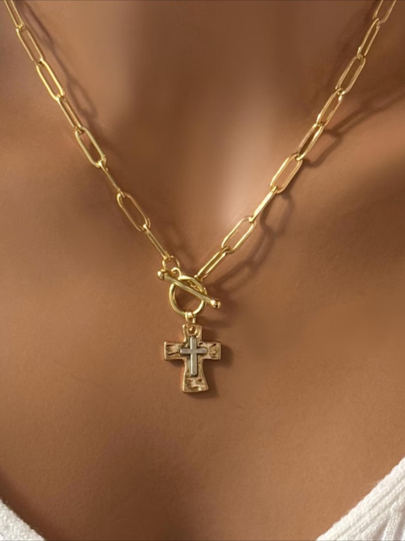 Vintage  Cross Pendant Necklace, Dainty Cross Necklace, Fashion Jewelry for Party, Daily Clothing Decor, Trendy All-match & Exquisite Jewelry for Birthday Gift