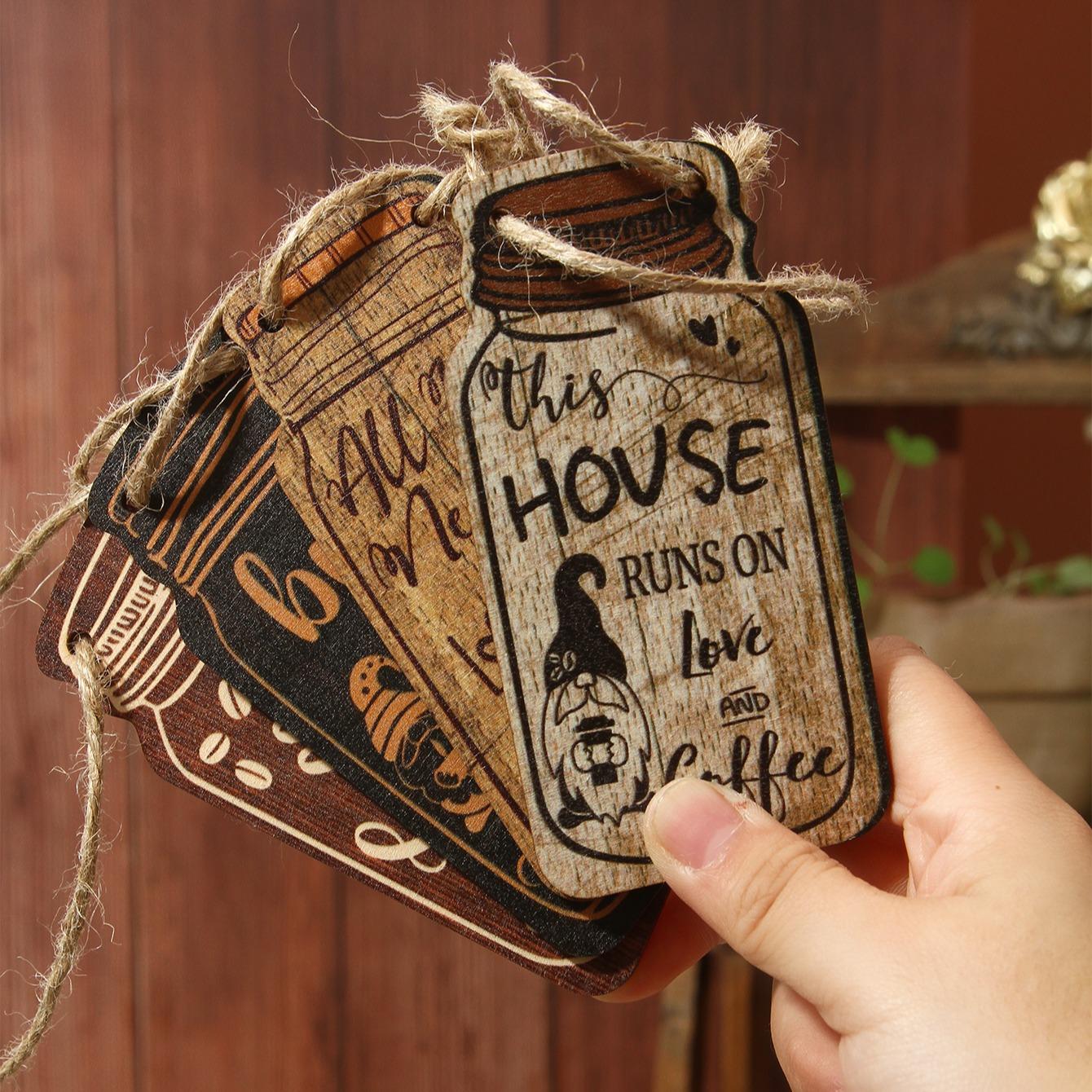 4pcs Wooden Hanging Ornaments, Creative Wall Adornments, Decorating For Kitchen And Dining Room