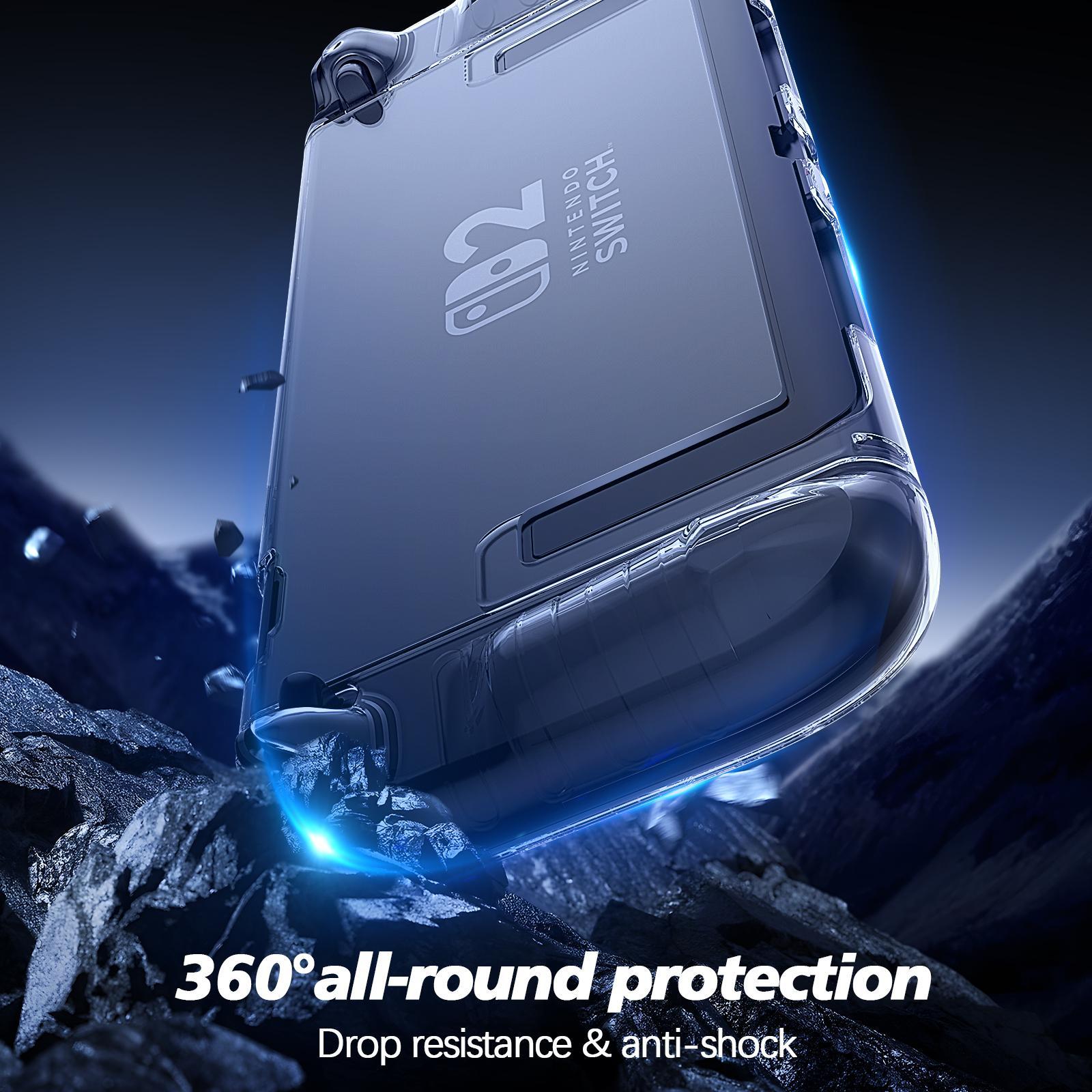 Nintendo Switch 2 Compatible Protective Case, Transparent Shockproof Cover with Anti-Scratch Feature, Includes Screen Protector and Grip Pad