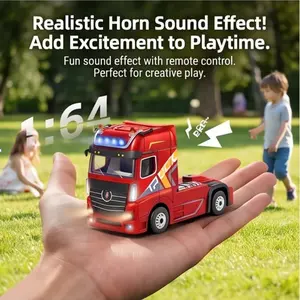 1:64 Scale Remote Control Container Truck Model, LED Lights, Adjustable Speed, Sound Effects, Unisex Toy, Desktop Collectible