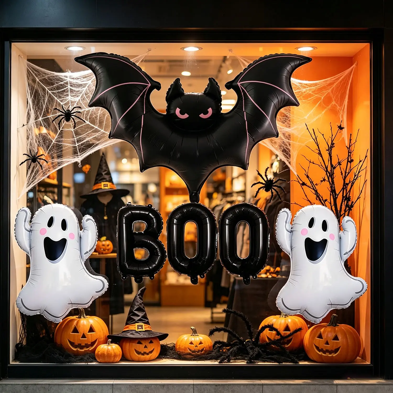 Halloween Bat Ghost Boo Aluminum Foil Balloon Set, Large Eye Bat, Ghost, Boo Letter, Party Decor, Photo Props