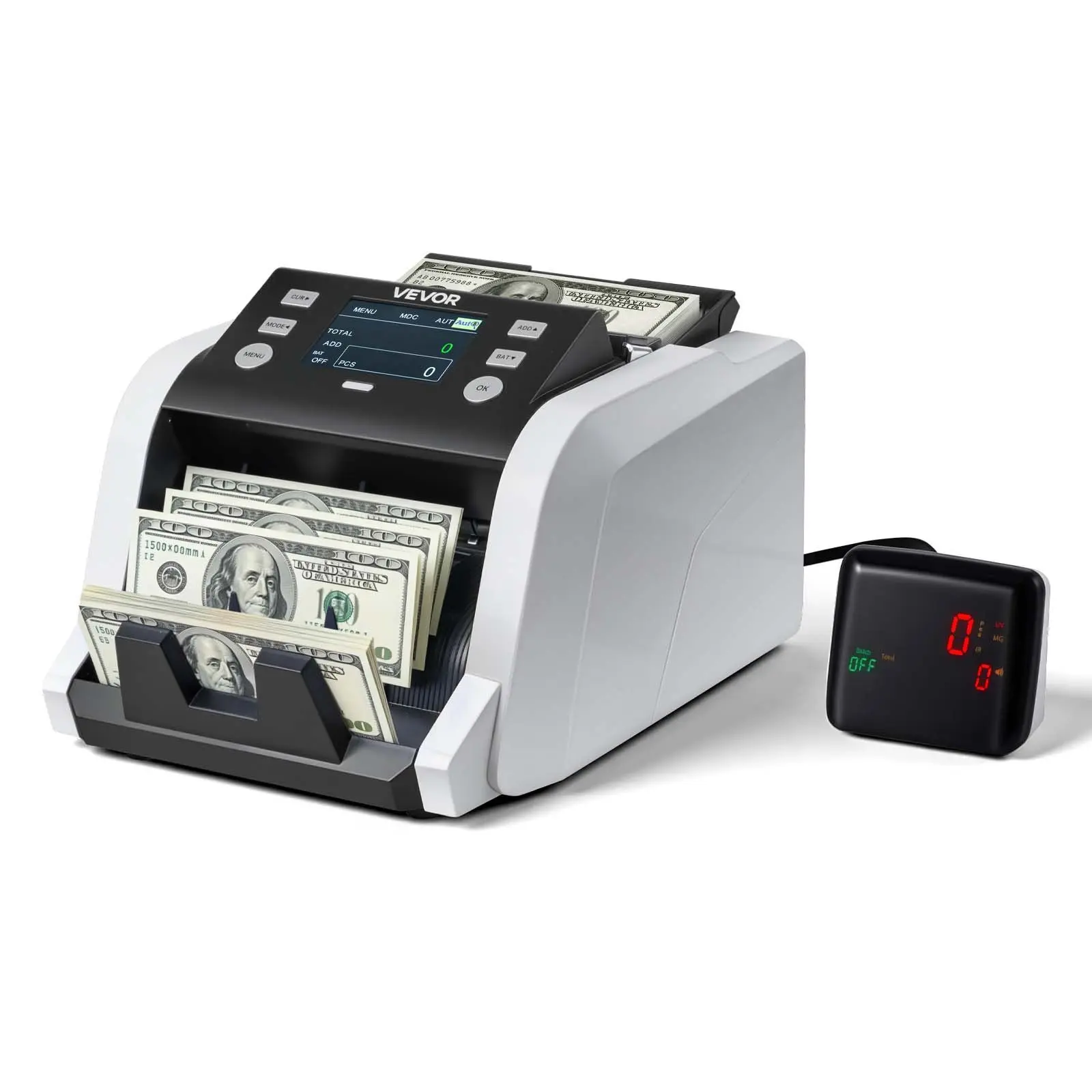 VEVOR Money Counter Machine, 1200 Notes/Minute, Cash Counter with Value Count, UV/MG/IR/DD/DBL/HLF/CHN Counterfeit Detection, TFT Display, Money Counting Machine Mixed Denomination for Dollar and Eur