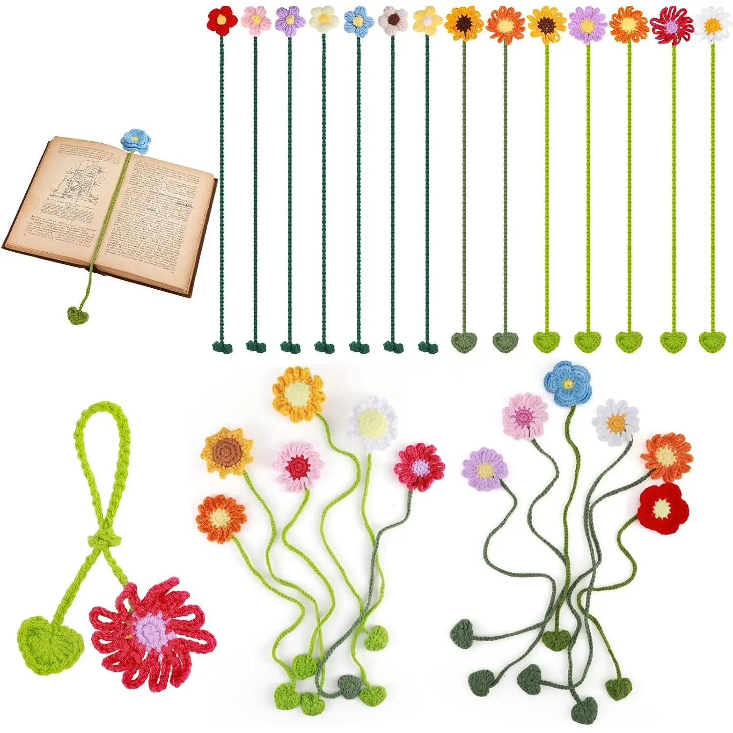 24 count Flower Crochet Bookmarks Women Personalized Crochet  Knitted Bookmark  Bulk for Book Lovers and Teachers