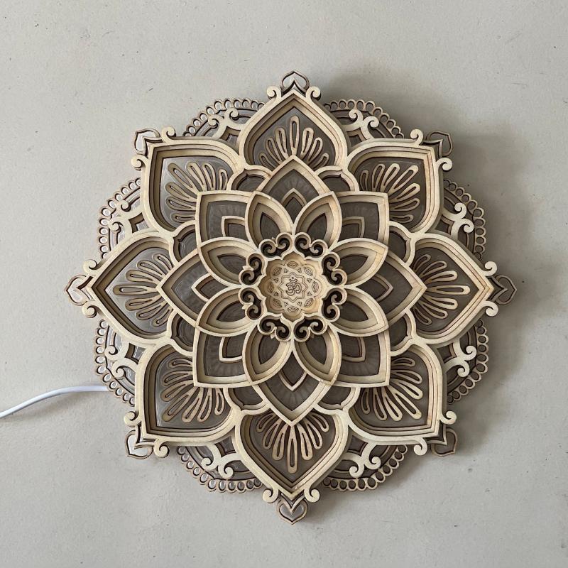 1pc Multi-Layer Wooden Mandala Yoga Room Lotus-Shaped LED Night Light for Living Bedroom Bathroom Kitchen Wall Decoration Decorative
