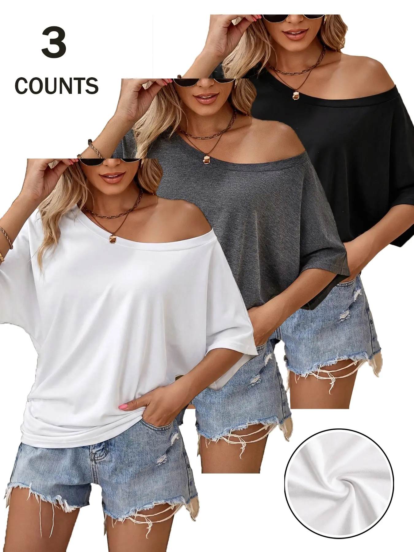 Women's Casual Fashion Basic Versatile Solid Color Loose Baggy Batwing Sleeve T-Shirt, Comfortable and Stylish Top for Everyday Wear, Perfect for All Seasons