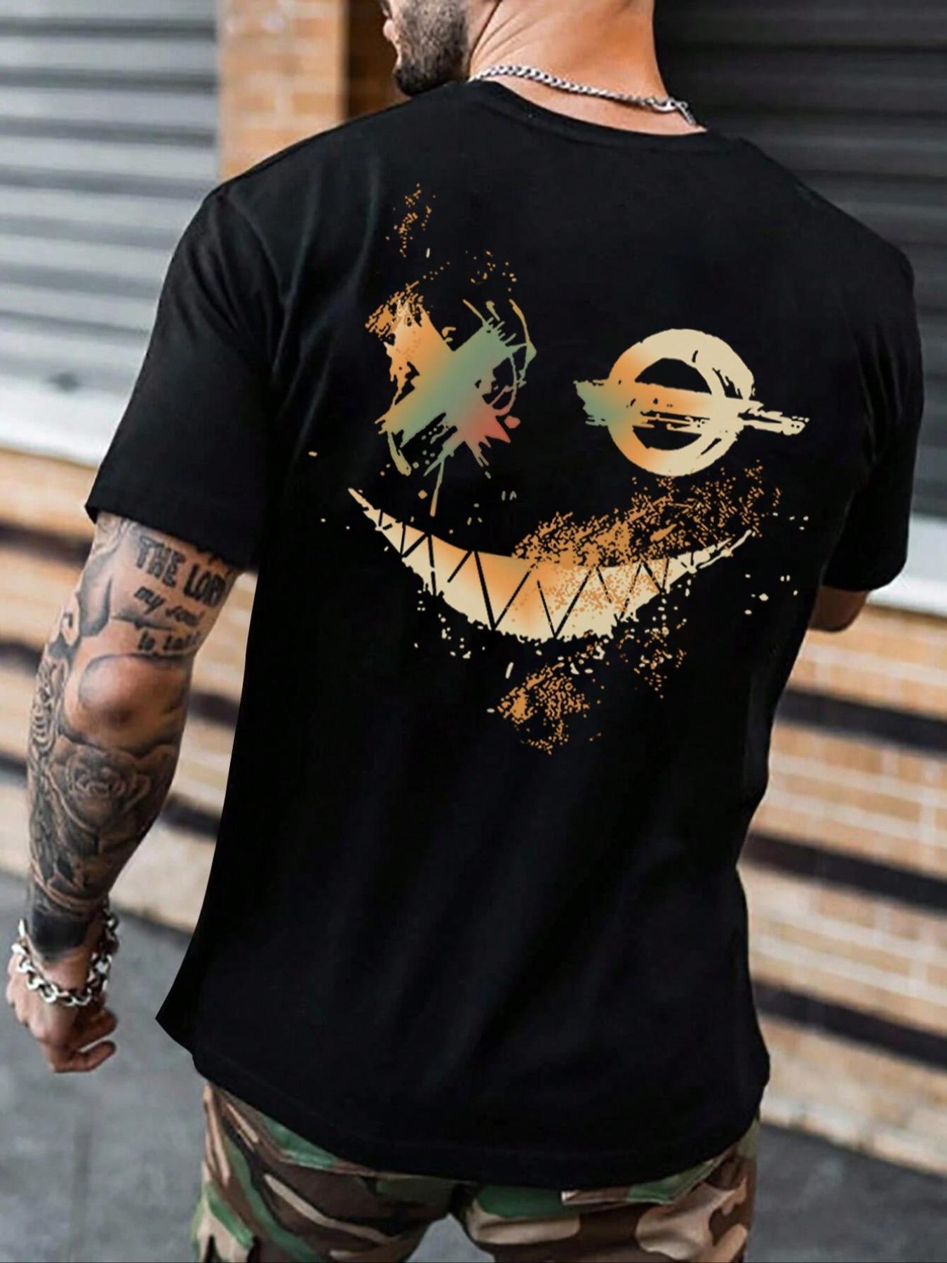 Men's Expression Print Round Neck Tee, Regular Fit Summer Clothes Casual Short Sleeve T-shirt for Summer, Men's Top for Daily Wear, Casual Streetwear Tops ,Men's Solid Color Crewneck Tee for Gym & Casual