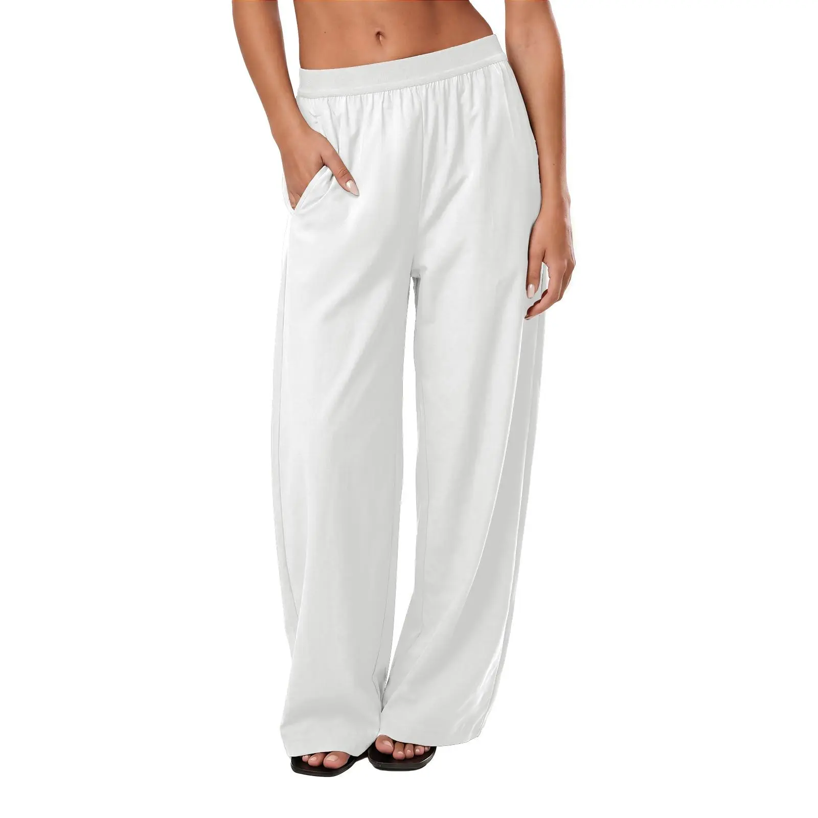 Aoysky Women's High Waisted Wide Leg Pants, Flowy Straight Fit Stretch Trousers with Pockets for Office Casual Lounge Wear, Crop Top, Blouse, Flat, Bottoms, Day, Comfortable, Basic, Fitted, Drape, Lady, Lightweight