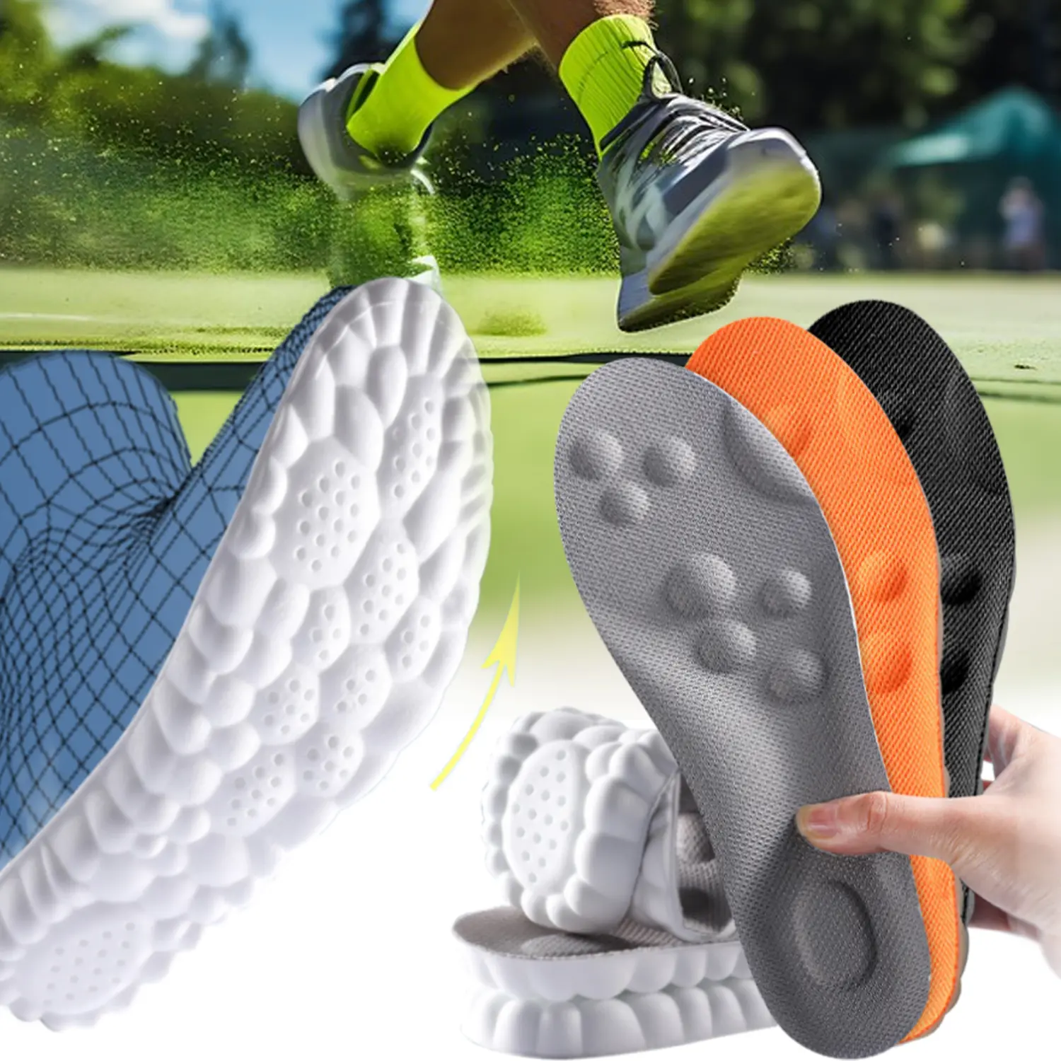4D Cloud Orthotic Insoles for Flat Feet,Plantar Fasciitis Relief Memory Foam Inserts with Deep Heel Cup,Arch Support Shoe Soles