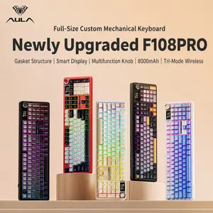 Aula F108 Pro Three-Mode Mechanical Keyboard, Hot-Swap, Full Size 104 Keys with Numpad, USB-C, RGB Backlight, Smart Screen, Windows/MAC/iOS Compatible