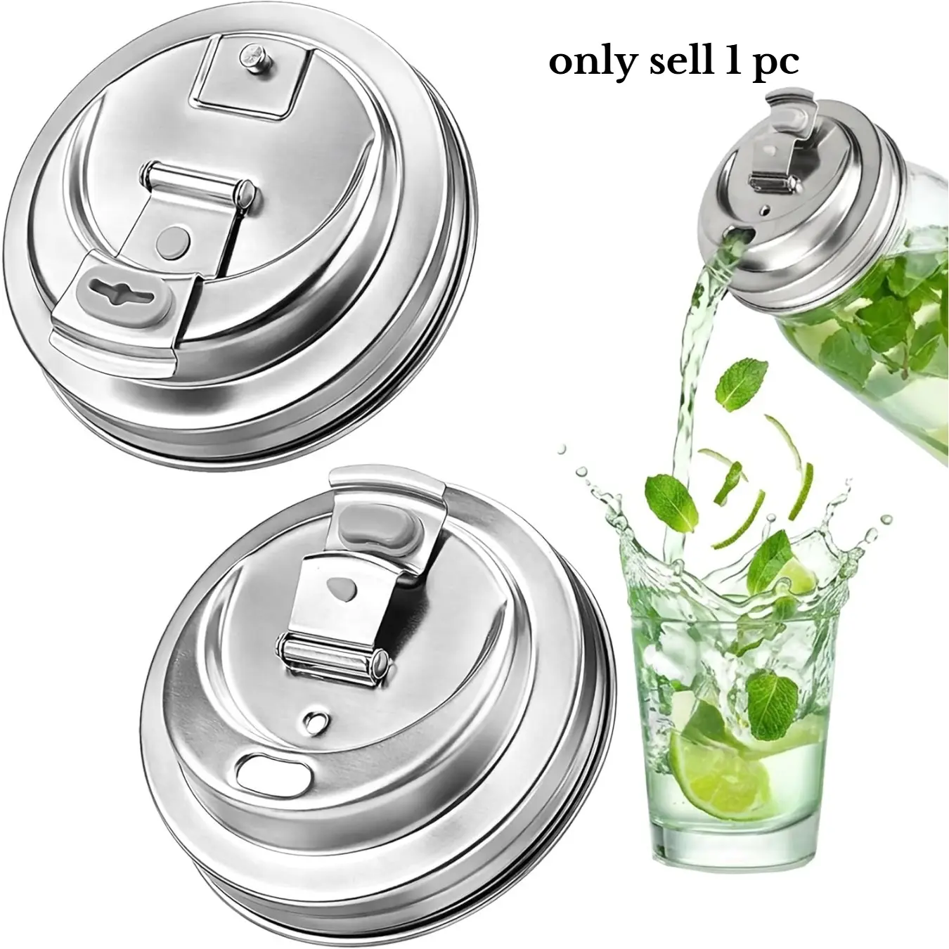 Mason Jar Drinking Lids, Wide Mouth Stainless Steel Strawless Sip Lids for Iced Coffee, Smoothies & Cold Drinks, Leak Resistant Leak Proof Reusable Mason Jar Drink Lid, Heavy Duty Metal, Leakproof Lid