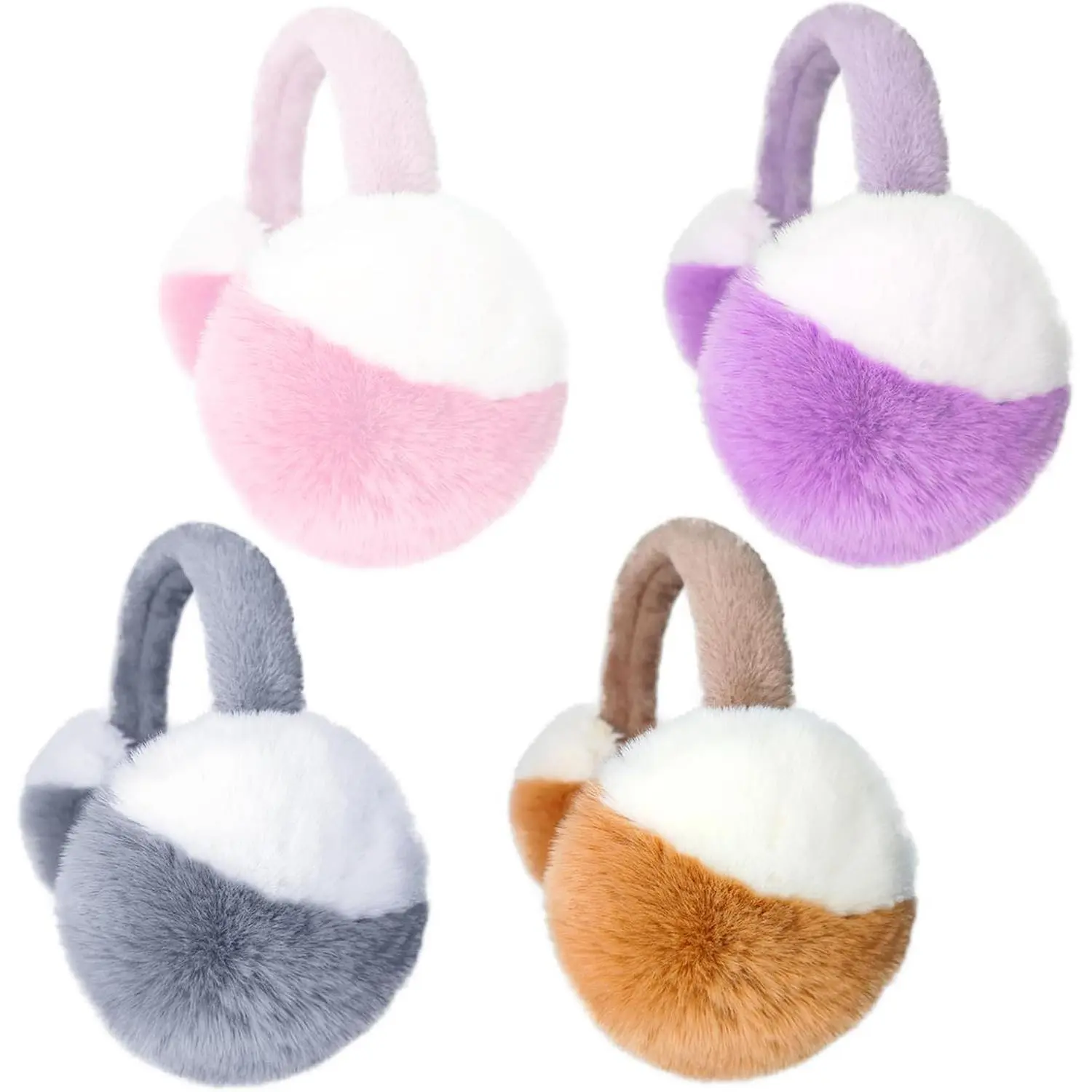 4 count Fuzzy Ear Muffs for Women, Foldable Faux  Ears Warmer  Outdoor Cute Earmuffs Winter Accessories