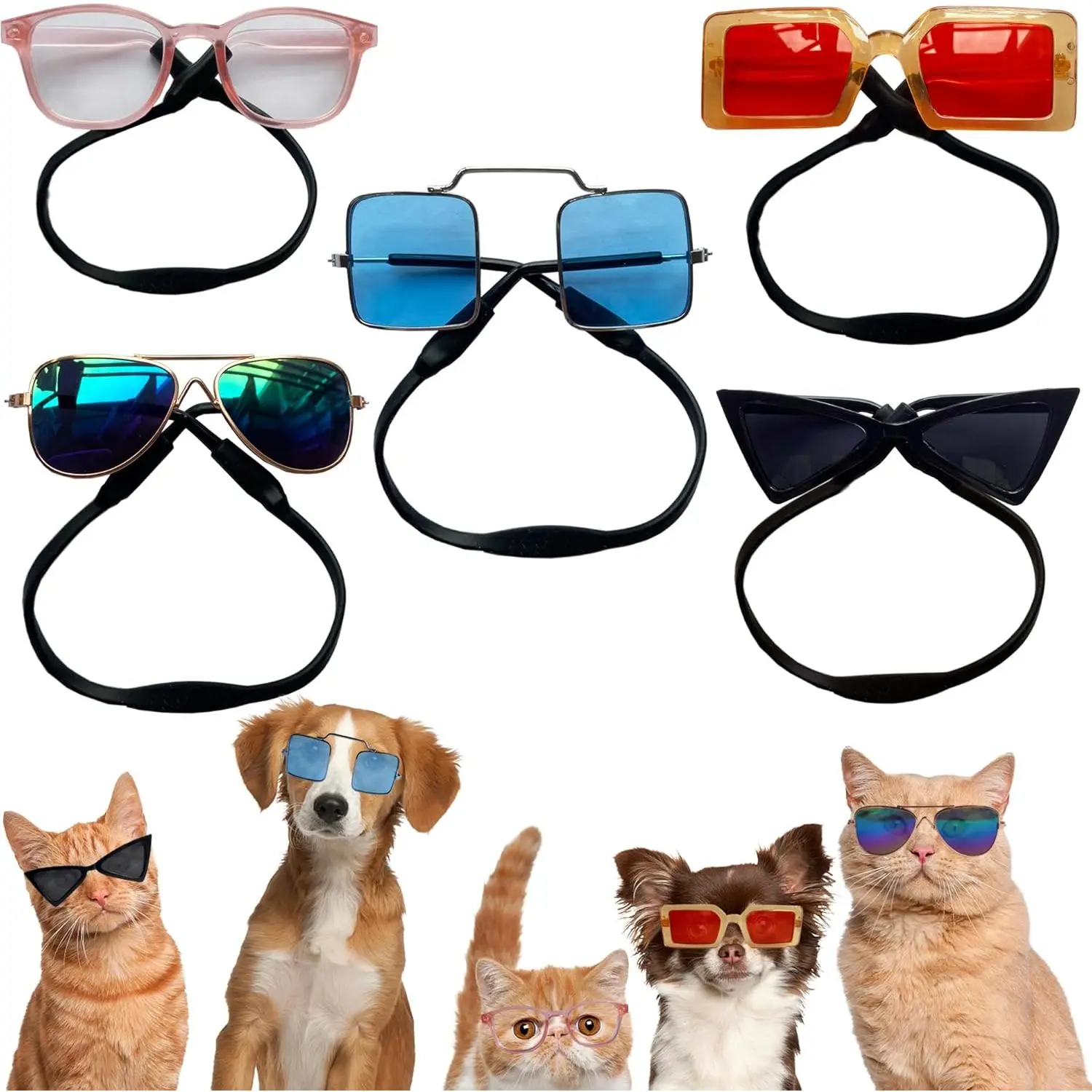 Pet Sunglasses for Dogs & Cats - Classic Retro UV-Protection Eyewear, Funny Accessory for Cosplay Photos Props & Road Trips