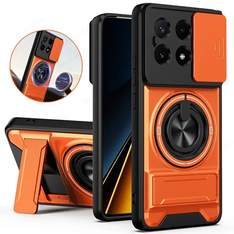Magnetic Ring Holder Case for Xiaomi POCO X5 X5 Pro X6 X6 Pro X7 X7 Pro M6 Pro 4G M7 Pro 5G F8 Pro, Shockproof Armor Cover with Sliding Camera Guard, Dual Kickstand and Car Mount Compatibility