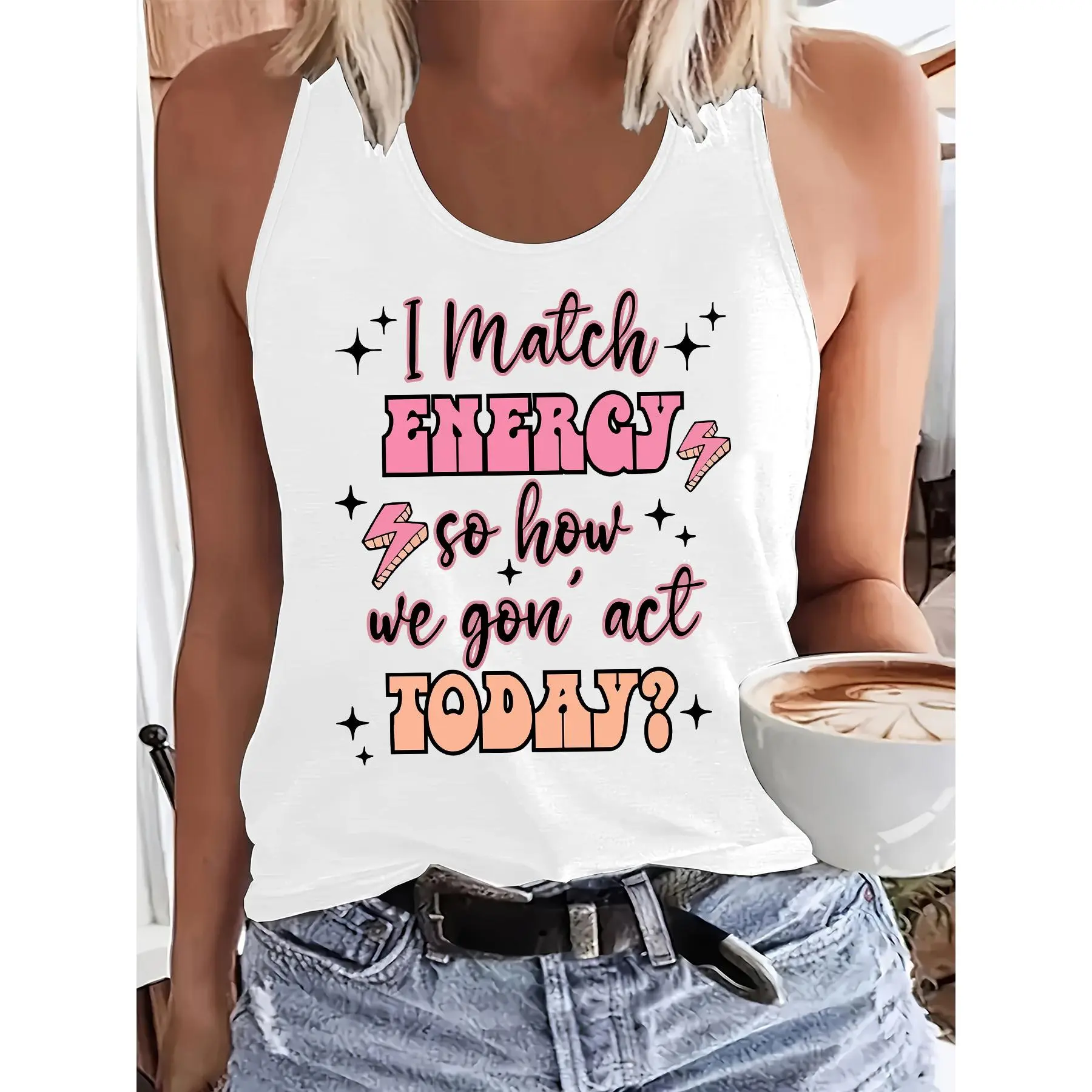 (064#) Women's Fashion Tank Top, Printed Round Neck Tank Top, Women's Cool Spring/Summer Tank Top