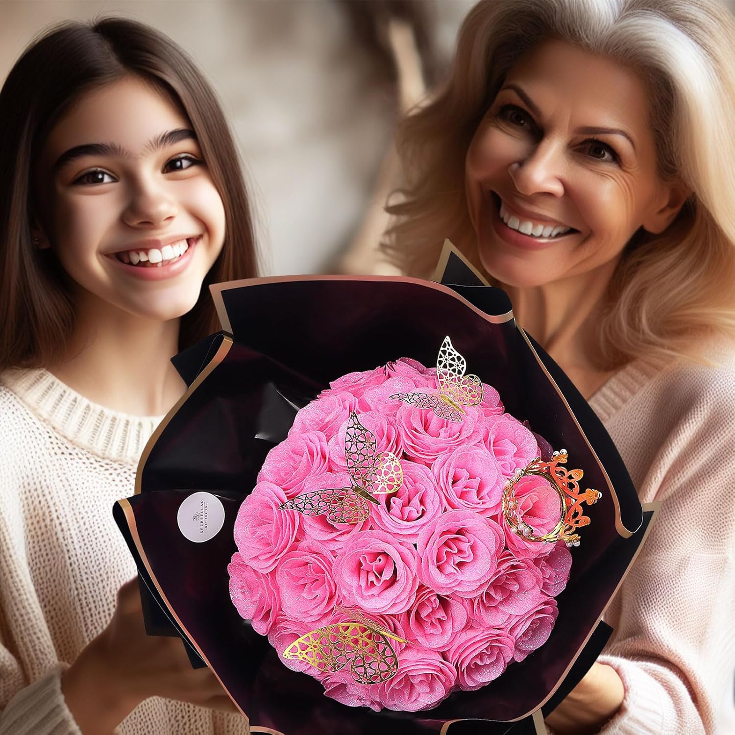 LOVE HOME 25 Pcs DIY Glitter Artificial Roses Bouquet - Shiny Fake Flowers for Home Decor, Ornaments, Room Decor, Mother's Day Gift, Weddings