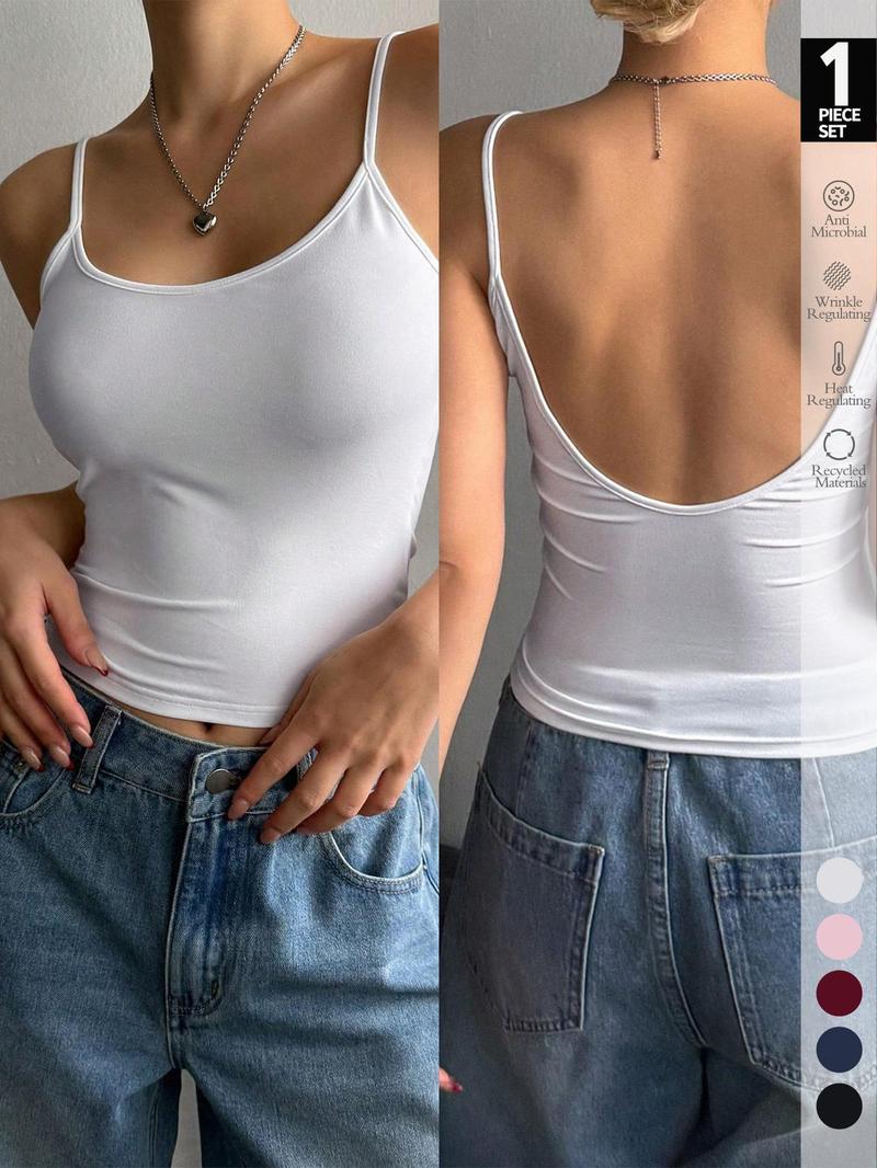 Women's Solid Backless Racerback Tank Top, Casual Sleeveless Top for Daily Wear, Ladies Clothes for All Seasons