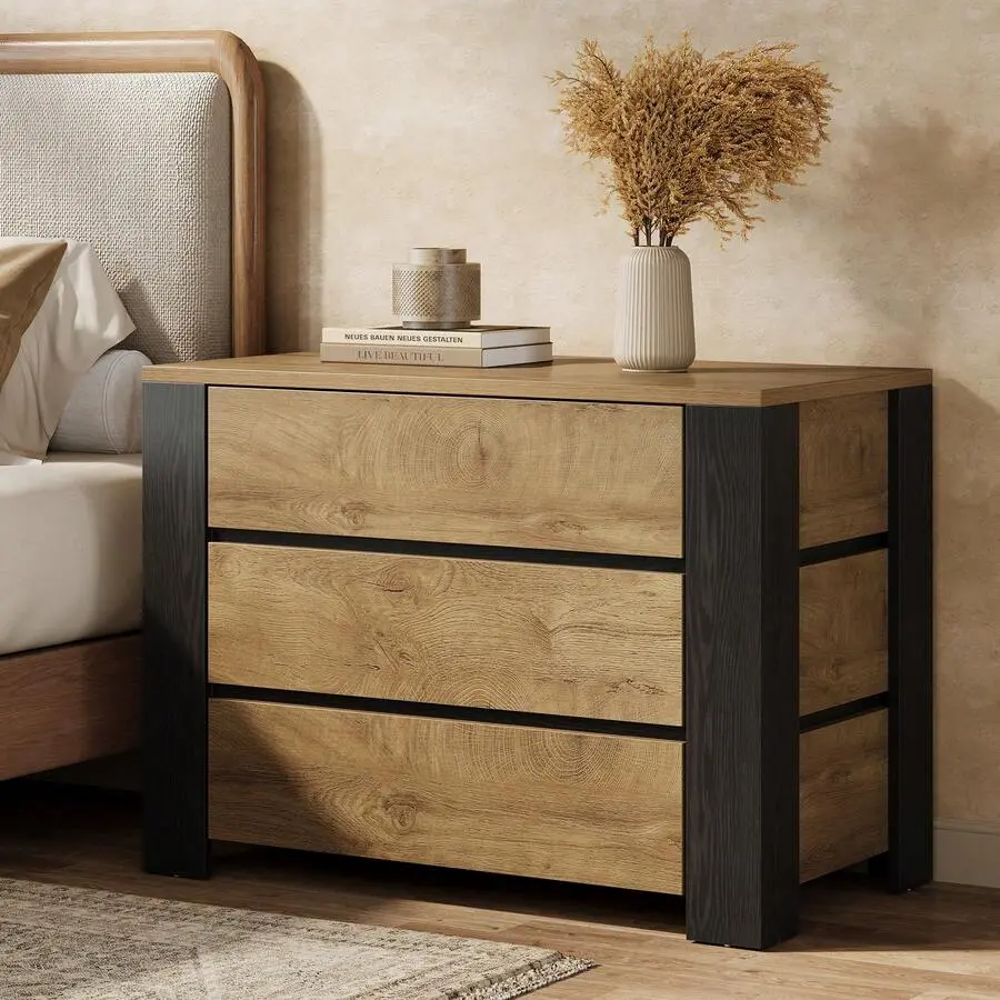 36" Wide Nightstand, Large Night Stand With 3 Drawers, Oversized Nightstand Bedside Table Bedroom, Farmhouse Side End Table With Storage,