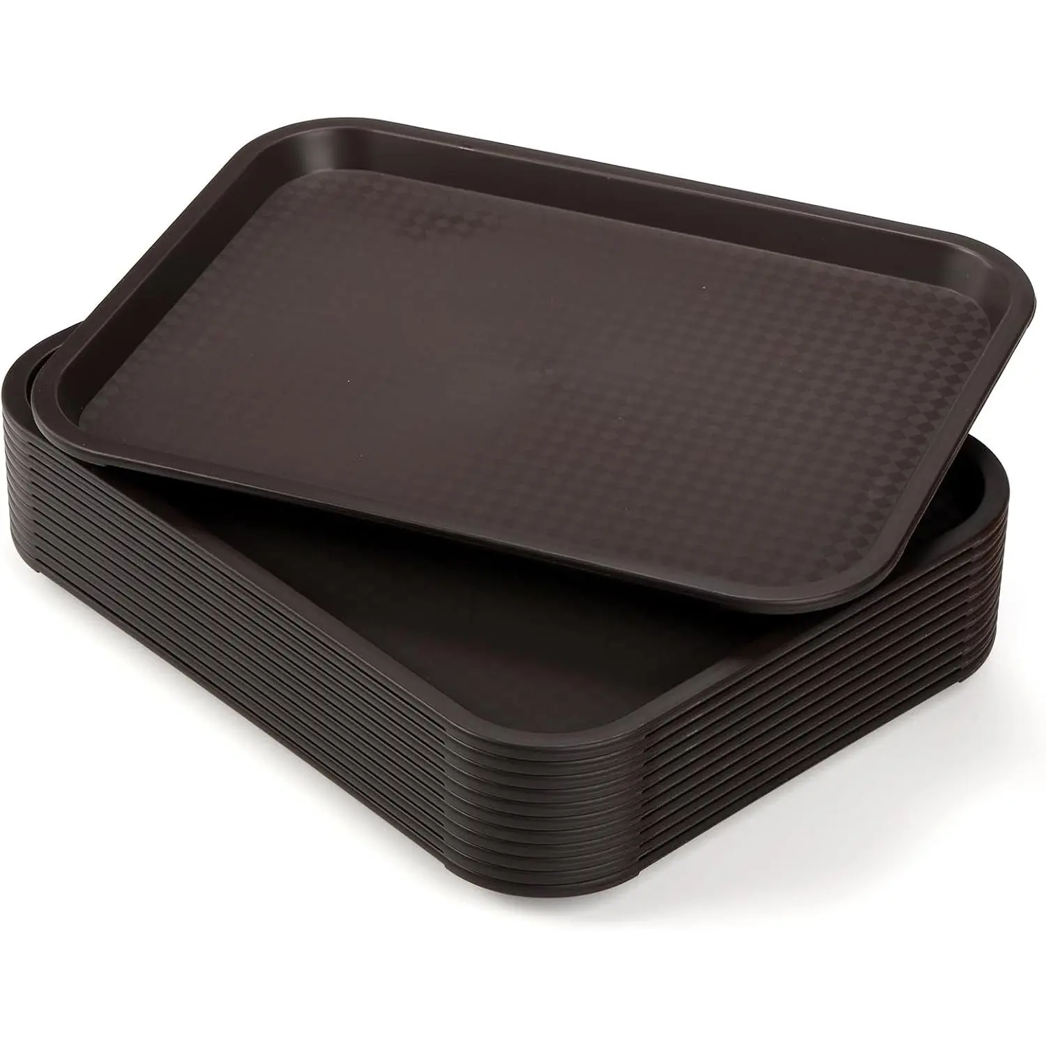 12 Pack Plastic   Trays, 13.7 x 10.5 Inch Rectangular Cafeteria Trays Restaurant Serving Tray for Coffee Table, Kitchen, Party, Brown