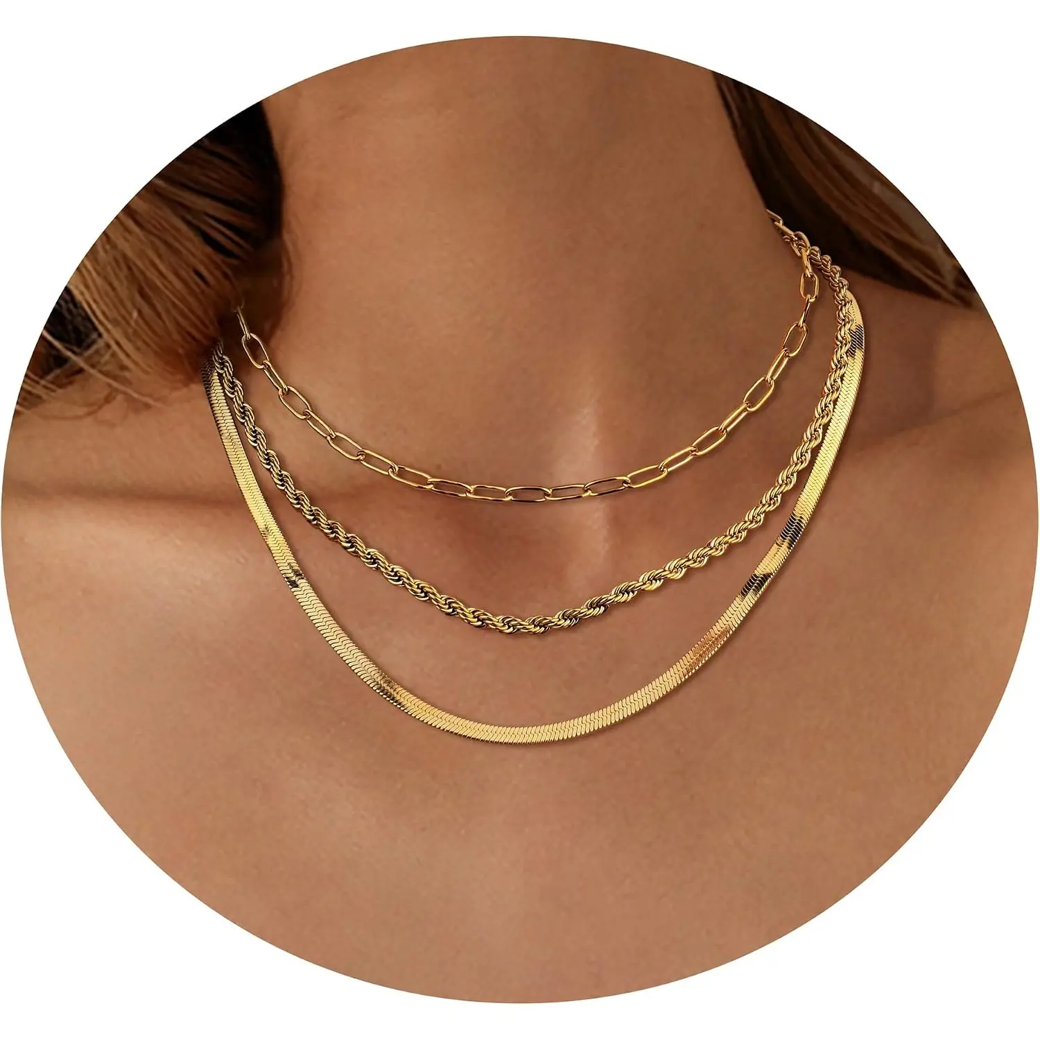 3Pcs Chain Necklaces for Women 316L Stainless Steel Layered Necklaces Stackable Snake Necklace Link Chain Necklace 14K Gold/Silver Chains Necklaces for Women