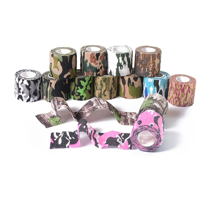 New 18 rolls of random color camouflage sports bandages | Suitable for outdoor sports training | Winding handle straps | Fishing straps | Good self-adhesive function | Material is non-woven fabric | Winding bandages