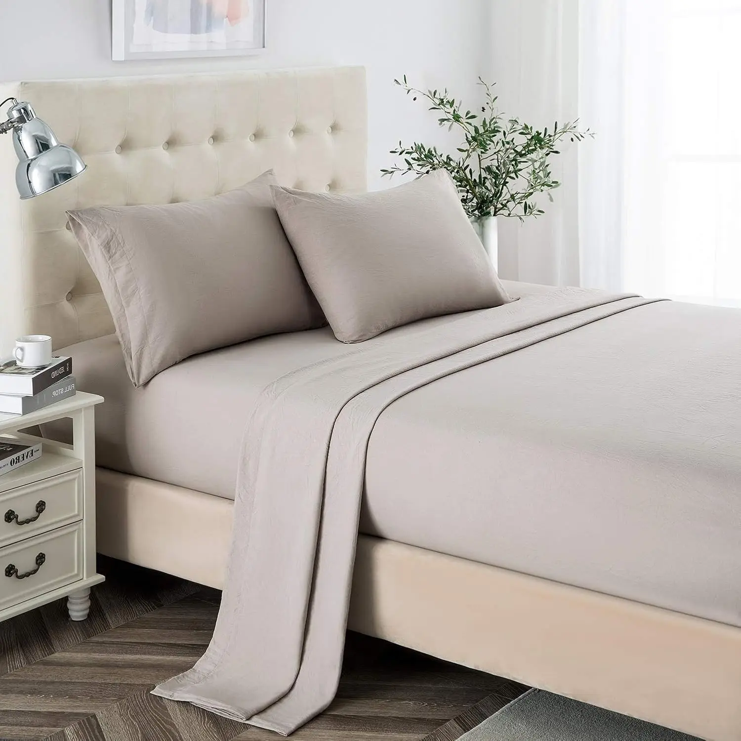 King Sheet Set, 2400 Thread Count Soft Deep Pocket Microfiber Sheets, 4 Pieces Taupe Bedding Sheets & Pillowcases