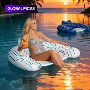 2 Pack Glow in the Dark Inflatable Pool Floats Adult, Light-Activated Blue & White Cyberpunk Luminous Pool Float Chair, Heavy Duty U-Shaped Pool Floaties with 2 Cup Holders, Pool Float Lounge #GLOBAL PICKS