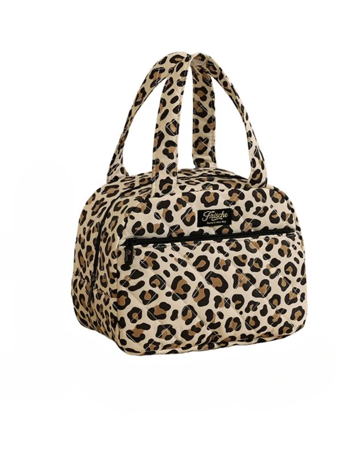 Leopard Print Quilted Insulated Lunch Bag, Portable Handheld Thermal Cooler Tote Bag, Reusable Food Storage Bag for Office, Picnic and Travel