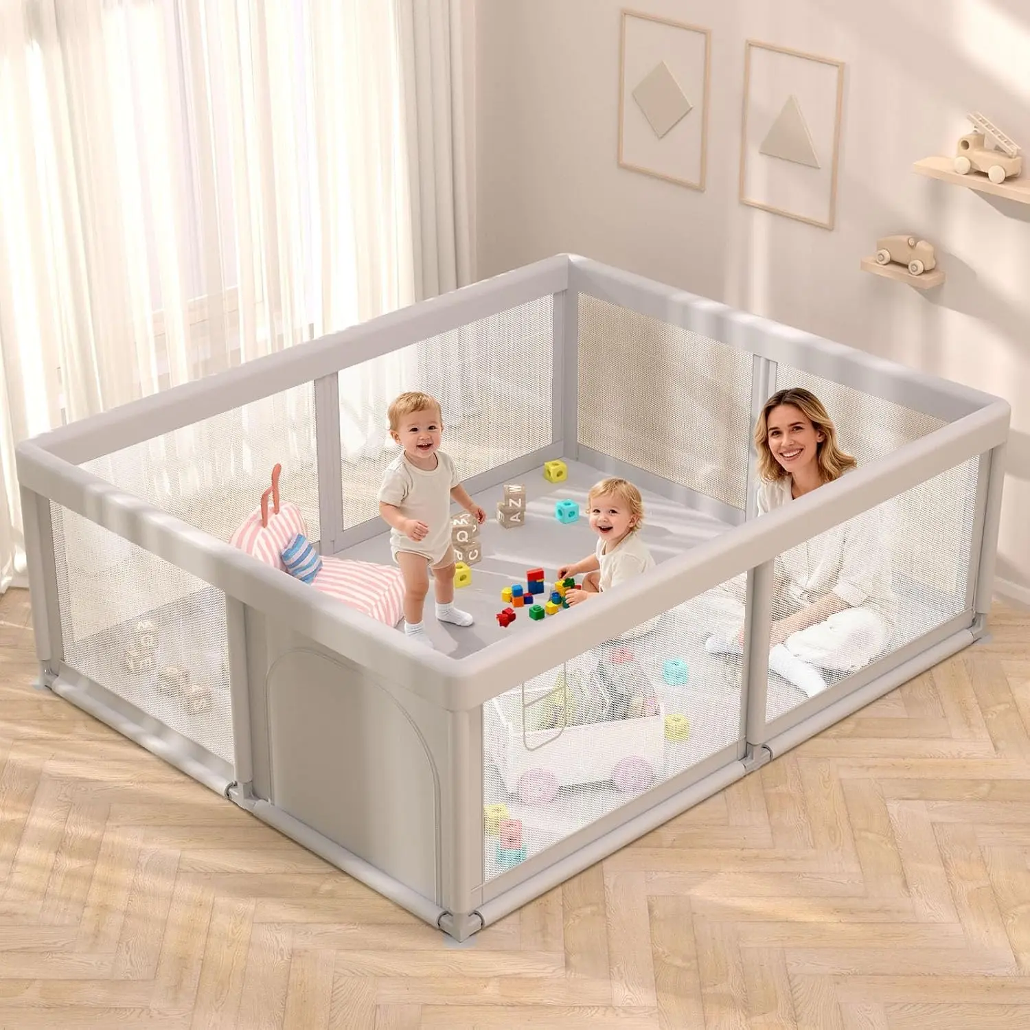 Baby Playpen Play Pens  Babies and Toddlers Play Yards  Indoor & Outdoor with Breathable Mesh Anti-Fall Playpen Grey