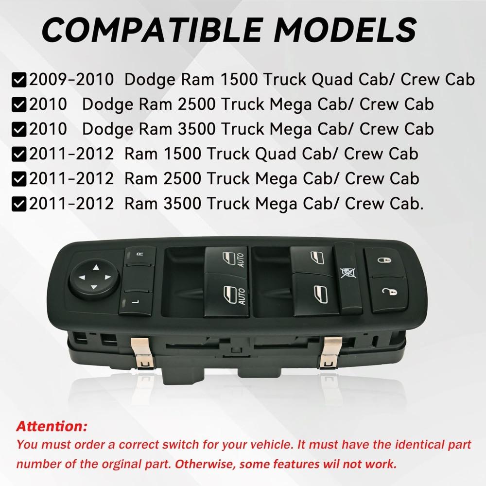 Driver Side Master Power Window Switch 9 Pins + 3Pins Compatible With 2009,2010,2011,2012 Dodge Ram 1500,2500,3500,2011-2012 Ram 1500,2500,3500 Window Control Switch Replaces 4602863AC 4602863AB