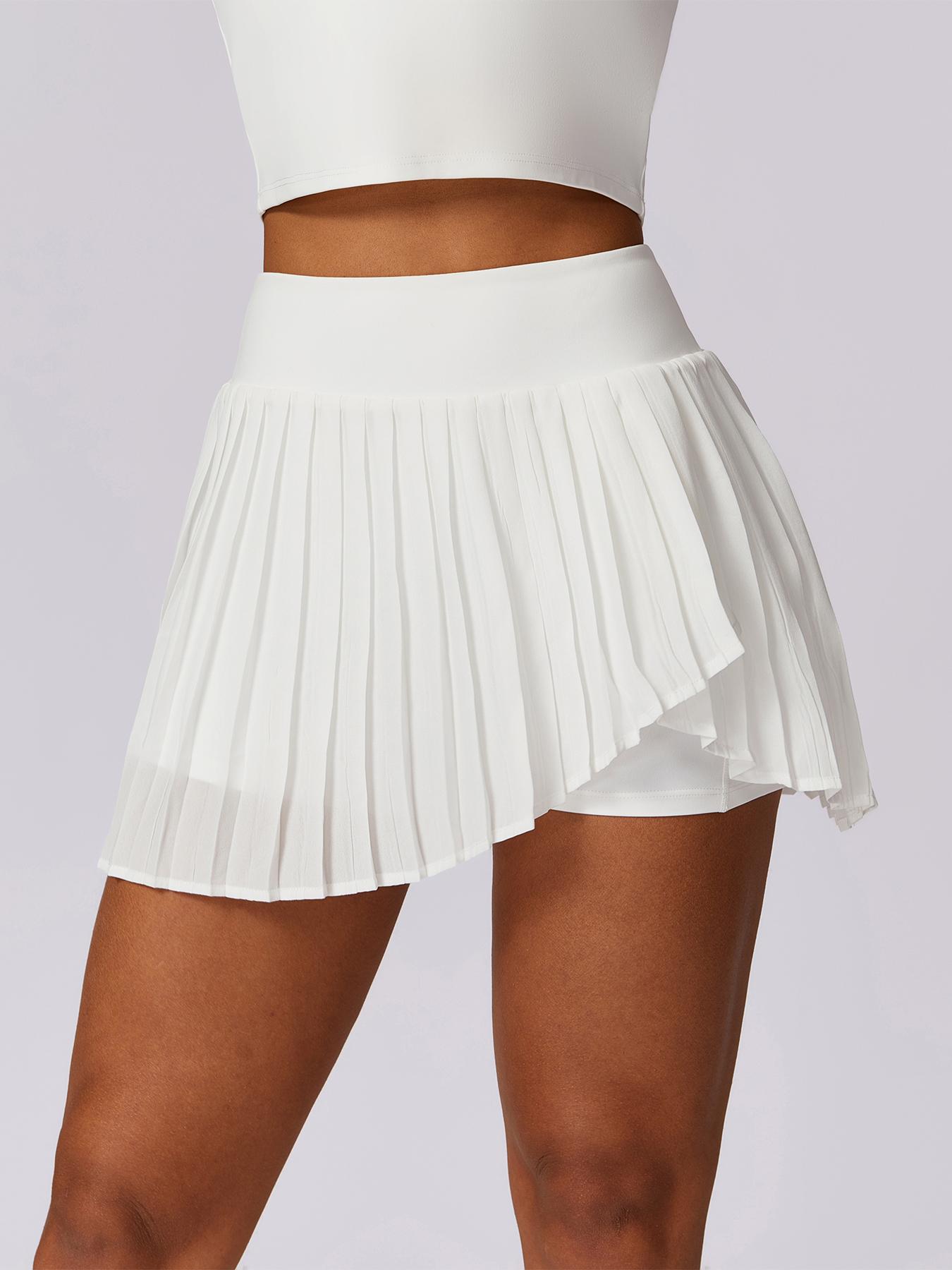 Women's 2 in 1 Pleated Pocket Sports Skort, Solid Color High Stretch Skirt for Tennis Gym Workout, Ladies Sportswear, Golf Attire, Activewear