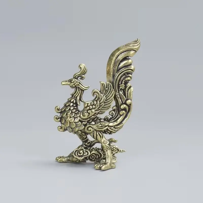 Brass Vintage Bluebird Ornament, Sun Bird Brass Decor, Chinese Style Copper Godbird Sculpture, Home Decoration, Desktop Accent Piece