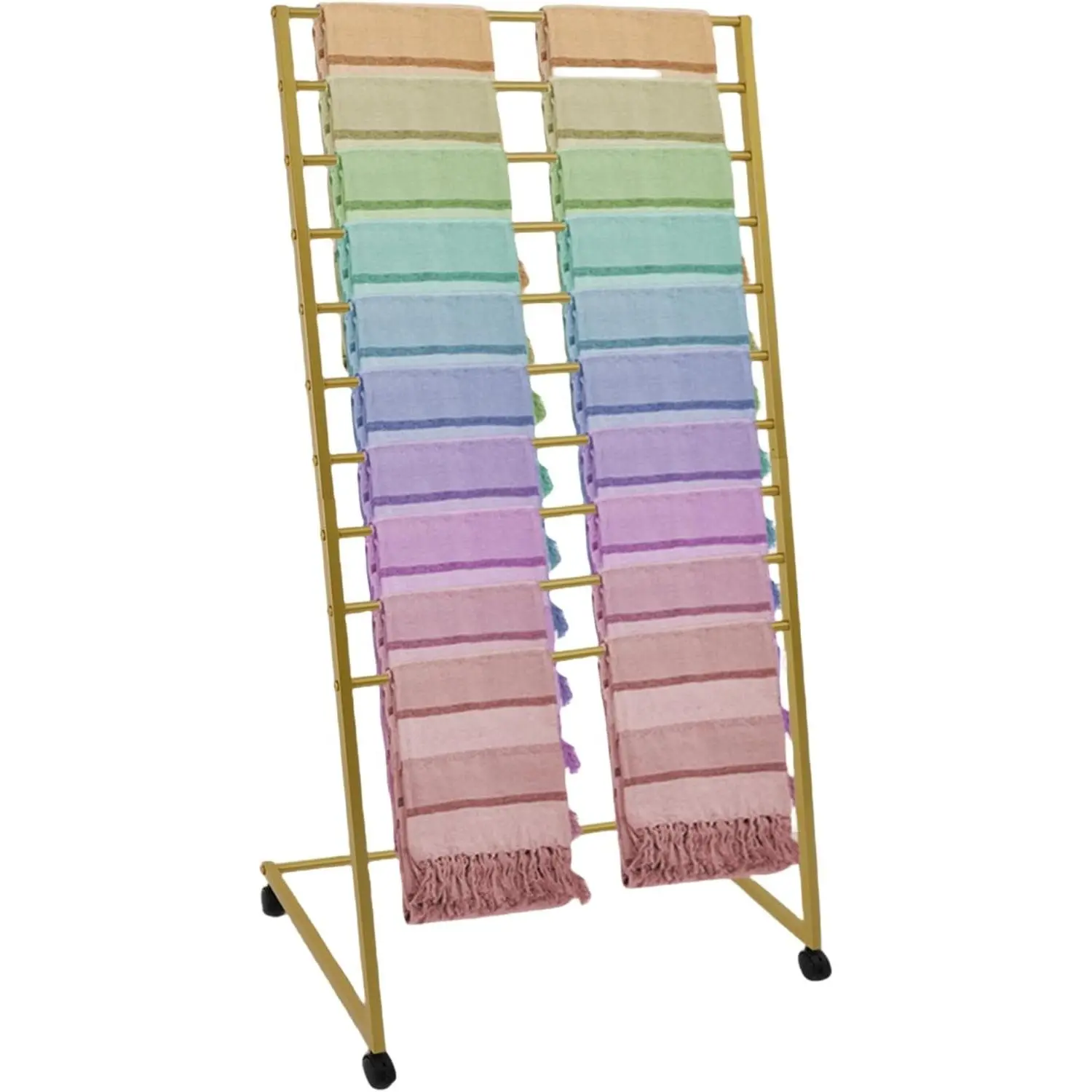 10 Tier Metal Floor-standing Scarf Organizer Display Stand, Multi-functional Hanging Rack for Scarf Hijab Ties Belts Pants, Suitable for Commercial and Home Use