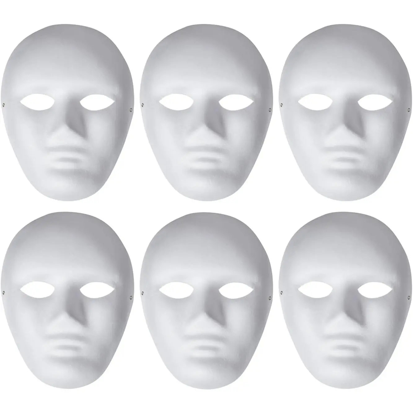 6 Pack Paper Mache Masks White DIY Full Face Masks Paintable Paper Mask for Halloween Masquerade Parties Mardi Gras Artistic Projects