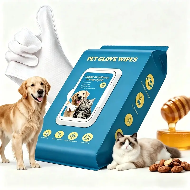 Ergonomic Hand Fit Pet Deodorizing Cleansing Gloves No Rinse Portable Grooming Supply For On The Go Pet Daily Maintenance