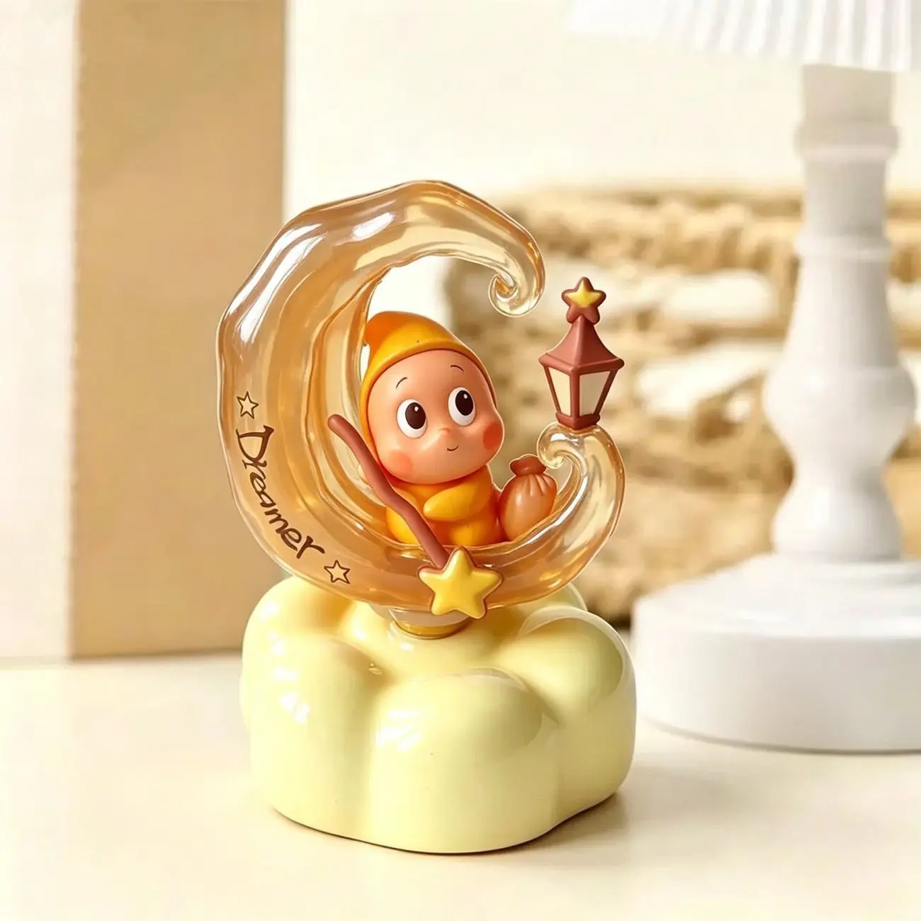 1 Set Dream Carousel Ceramic Ornament, Cute Moon & Elf Resin Craft Figurine with Lamp and Stars, Warm Home Decor Desktop Toy for Teens Adults Age 12+, Collectible, 2026 Summer Big Sale