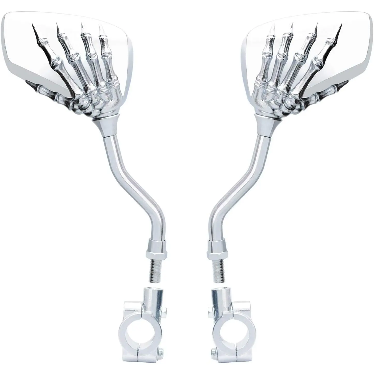 1 Pair Bicycle Mirror,Big View Bike Rear View Mirror Blindsight Multi Angle Adjustable Bike Mirror Billet Aluminum Chrome Plated Outside Skull Claw Style Also suitable for motorcycle mirror